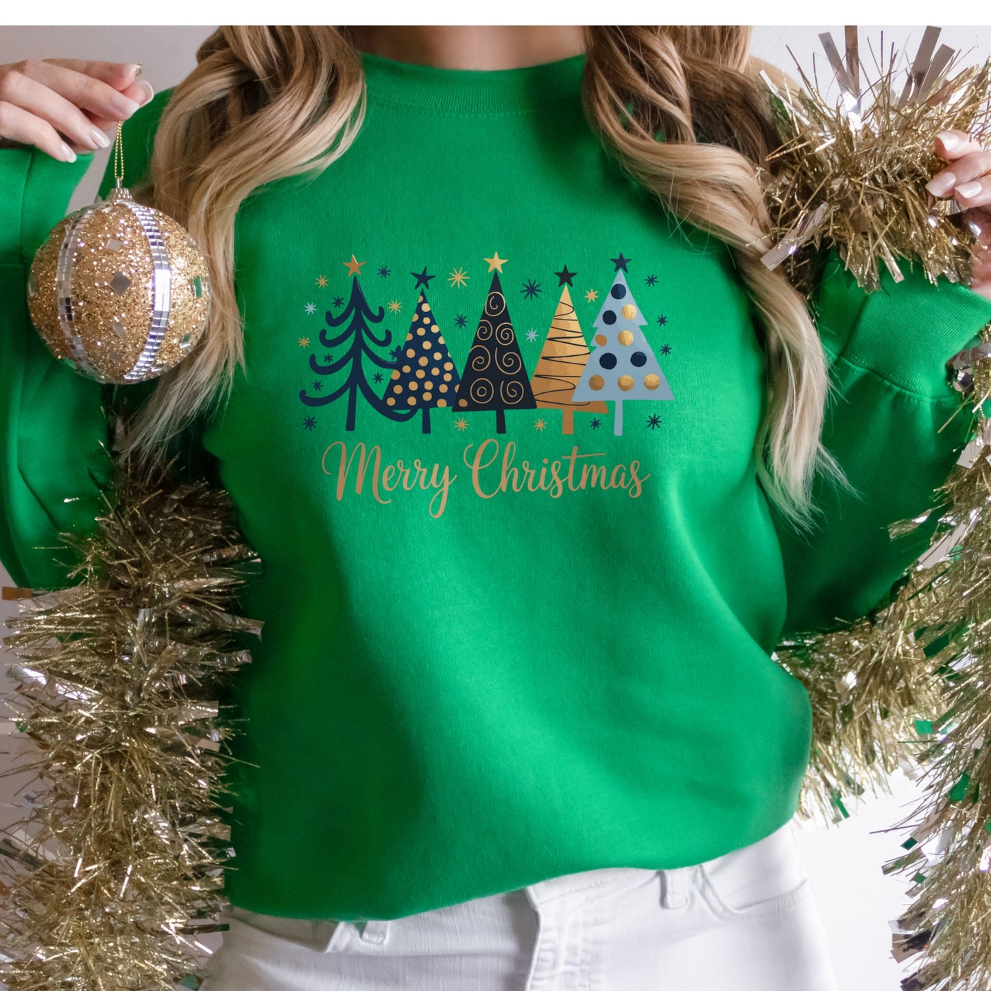 Christmas Shirt: Merry Christmas – Modern Blue and Gold Holiday Tee or Sweatshirt