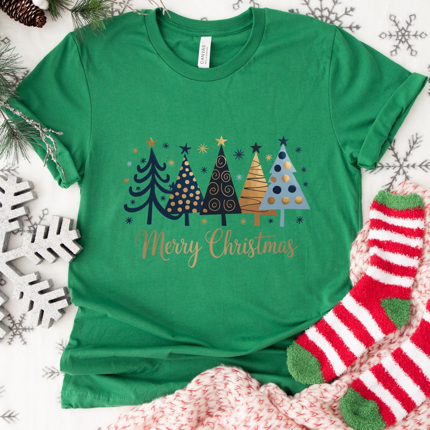 Christmas Shirt: Merry Christmas – Modern Blue and Gold Holiday Tee or Sweatshirt