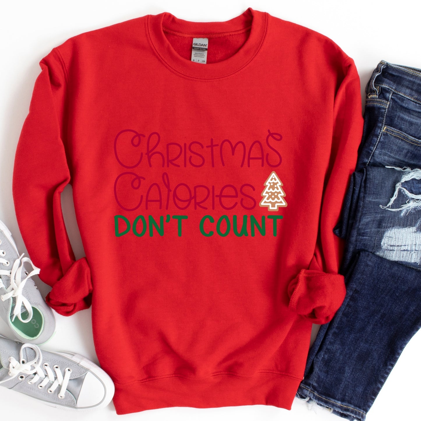 Christmas Calories Don’t Count Shirt or Sweatshirt: Funny Holiday Top, Multiple Colors, S-4XL