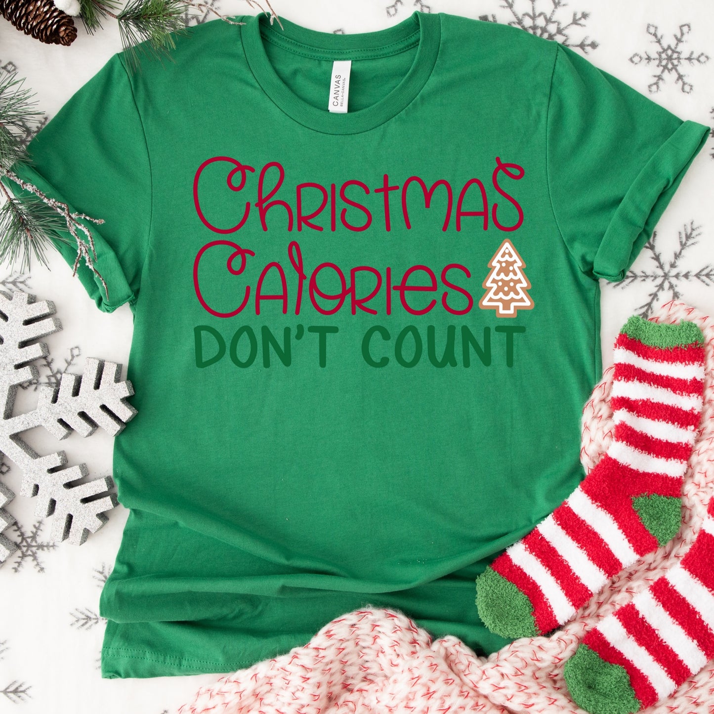 Christmas Calories Don’t Count Shirt or Sweatshirt: Funny Holiday Top, Multiple Colors, S-4XL