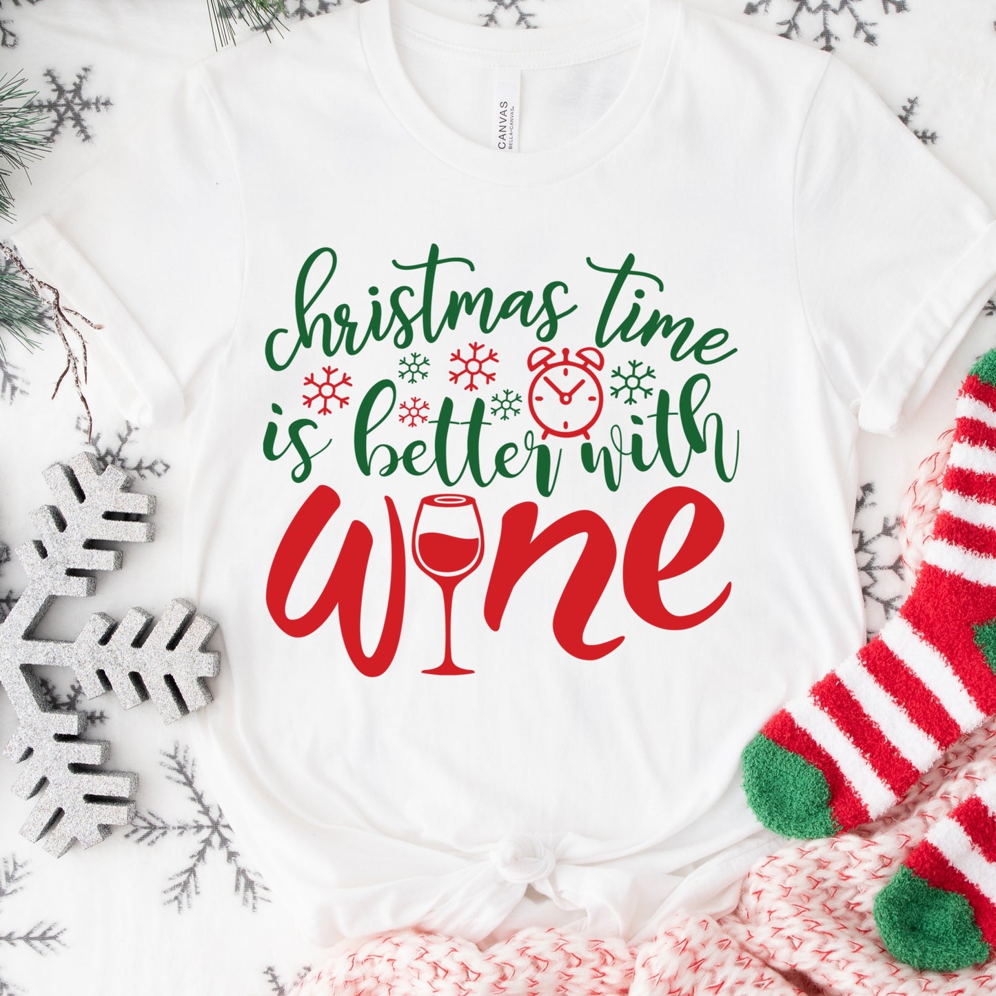Christmas Time Is Better with Wine Shirt or Sweatshirt: Funny Holiday Top, Multiple Colors, S-4XL