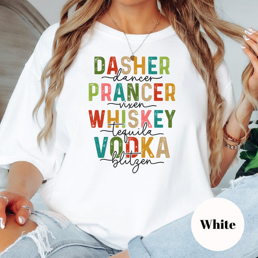 Reindeer Whiskey Vodka Shirt or Sweatshirt: Funny Holiday Drinking Top, Multiple Colors, S-4XL