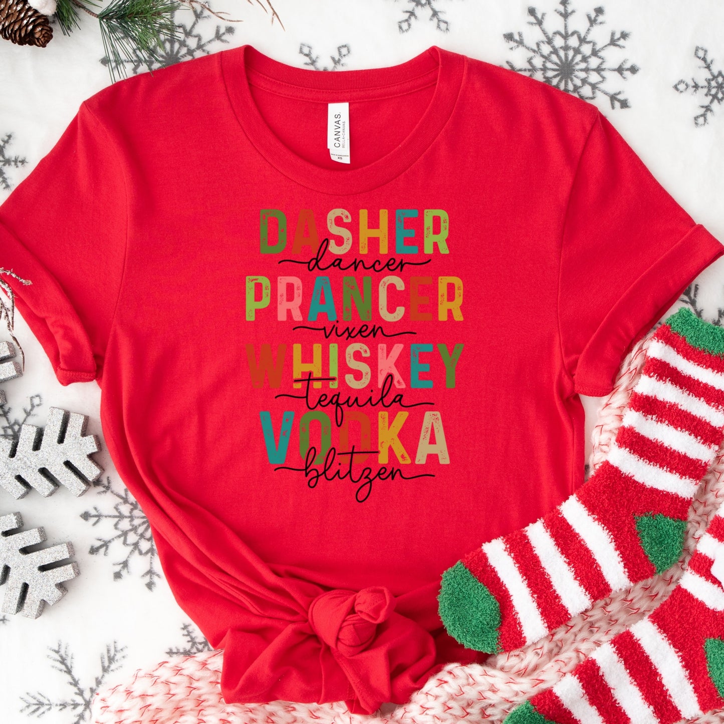 Reindeer Whiskey Vodka Shirt or Sweatshirt: Funny Holiday Drinking Top, Multiple Colors, S-4XL