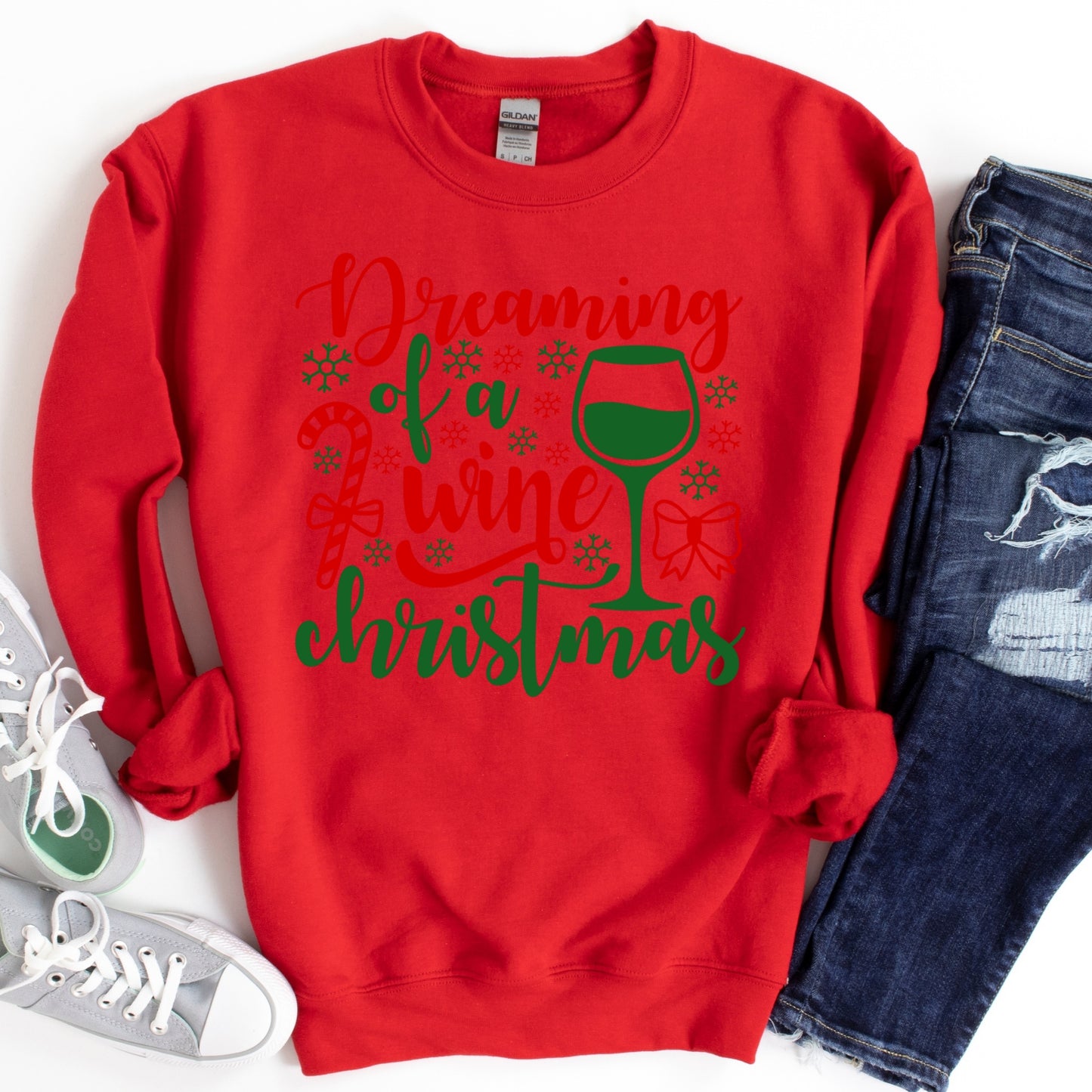 Dreaming of a Wine Christmas Shirt or Sweatshirt: Funny Holiday Wine Lover Top, Multiple Colors, S-4XL