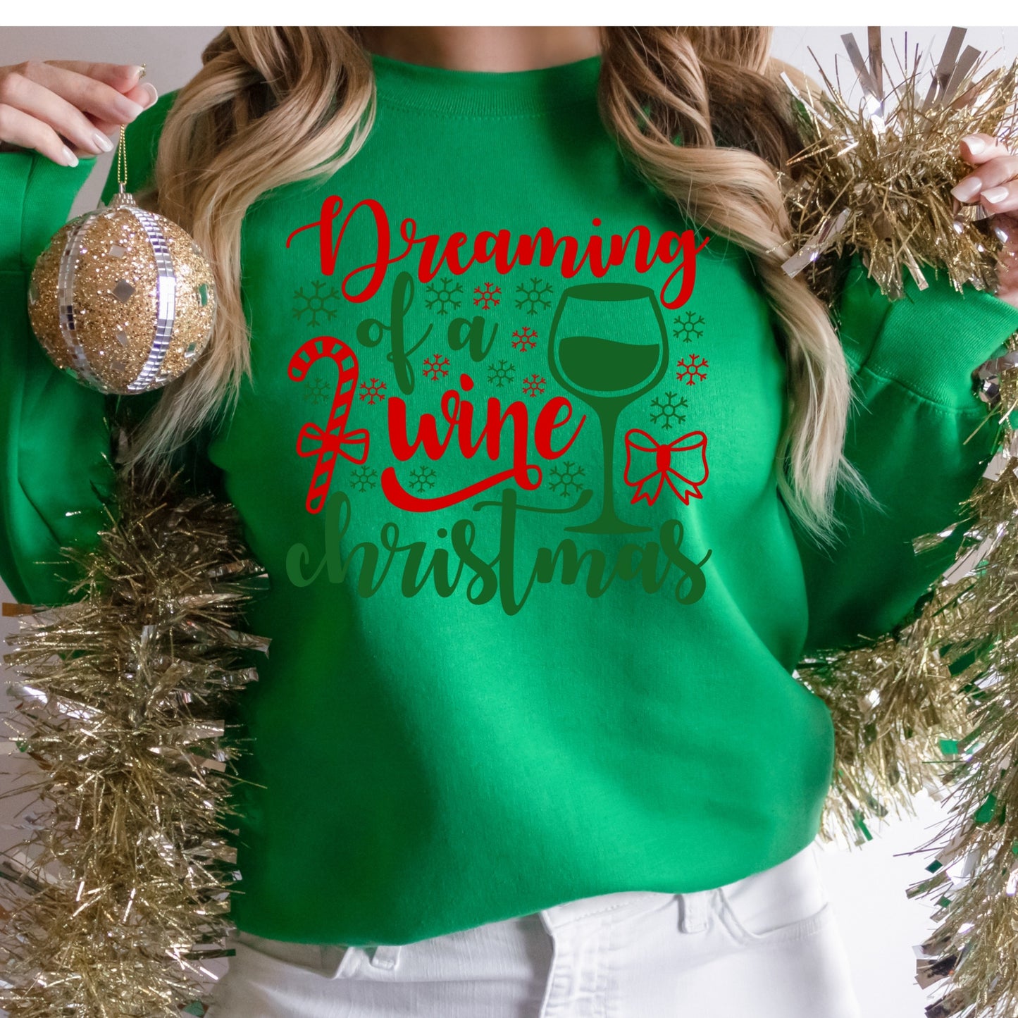 Dreaming of a Wine Christmas Shirt or Sweatshirt: Funny Holiday Wine Lover Top, Multiple Colors, S-4XL