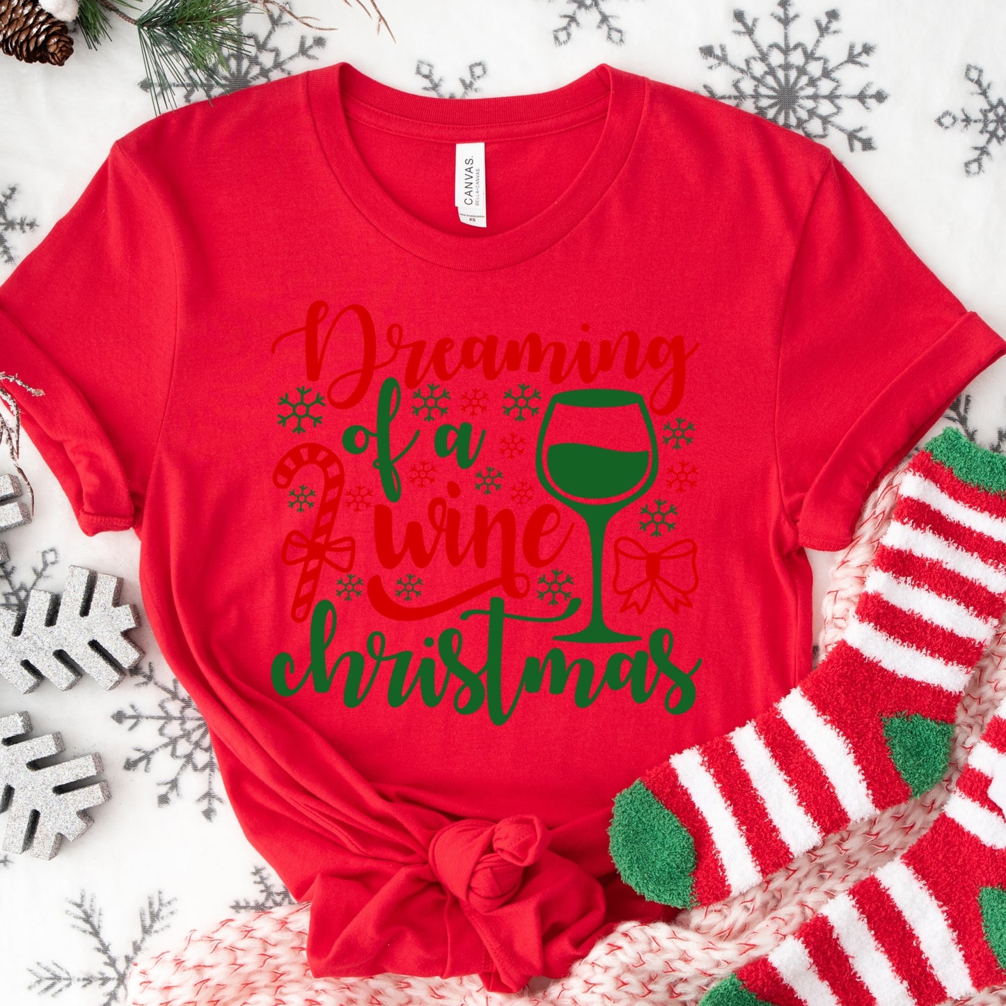 Dreaming of a Wine Christmas Shirt or Sweatshirt: Funny Holiday Wine Lover Top, Multiple Colors, S-4XL