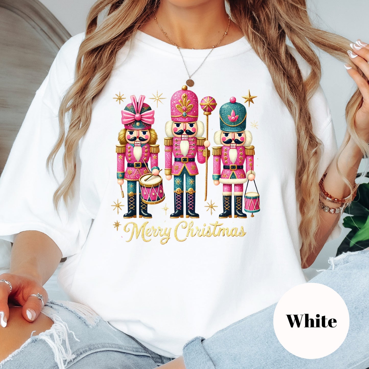 Nutcracker Christmas Shirt or Sweatshirt – Pink Glitter Holiday Top – S-4XL Plus Size – Multiple Colors