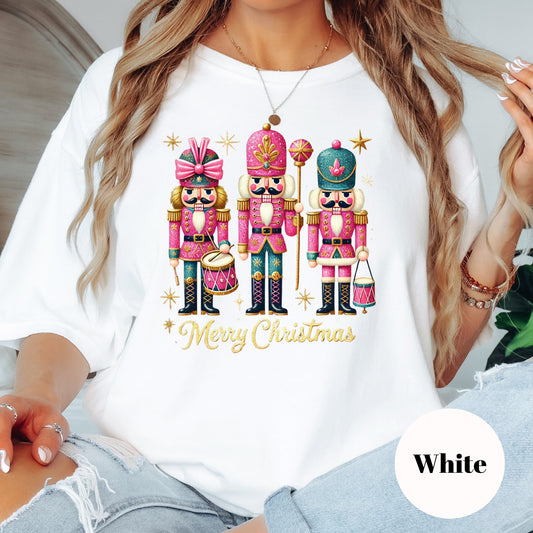 Nutcracker Christmas Shirt or Sweatshirt – Pink Glitter Holiday Top – S-4XL Plus Size – Multiple Colors