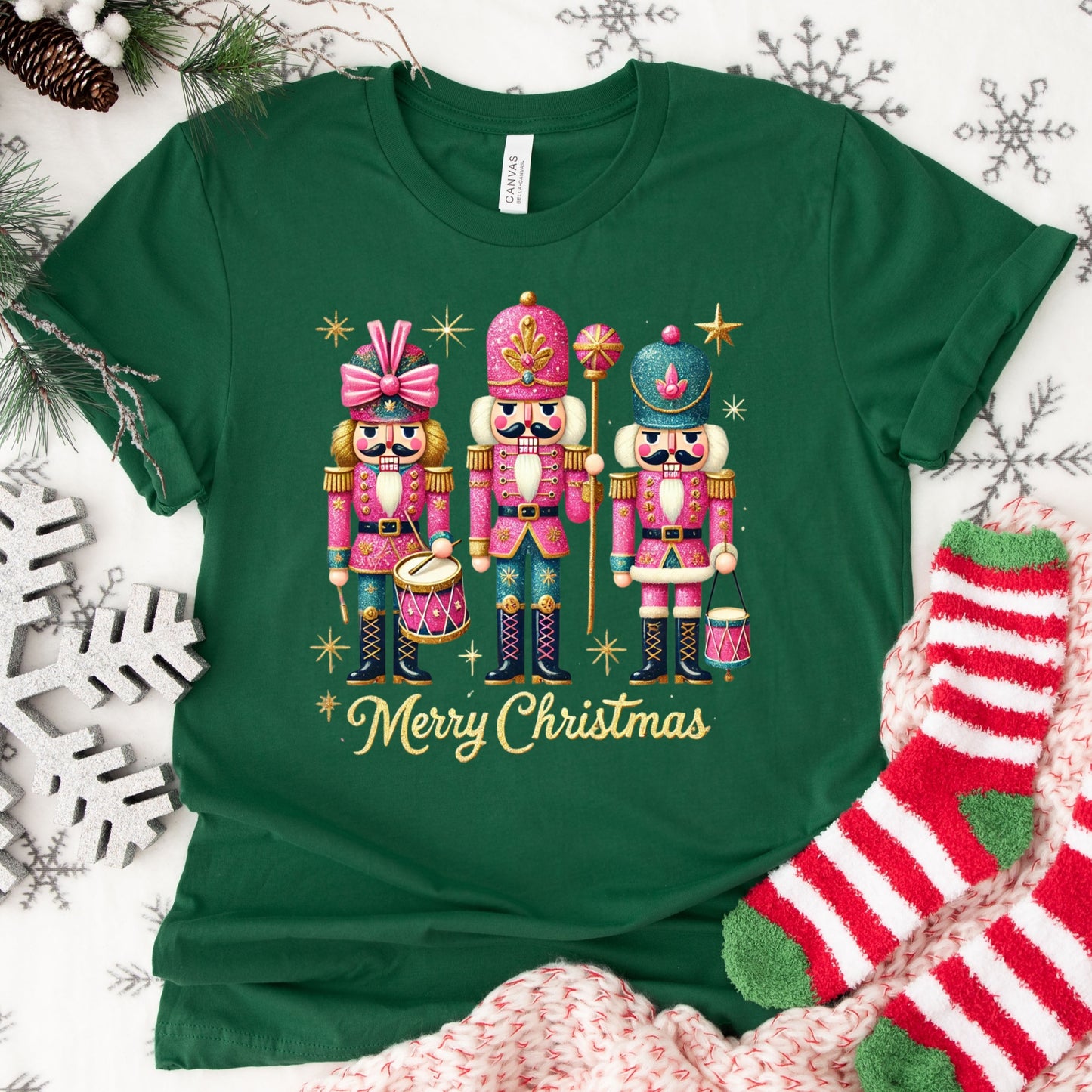 Nutcracker Christmas Shirt or Sweatshirt – Pink Glitter Holiday Top – S-4XL Plus Size – Multiple Colors