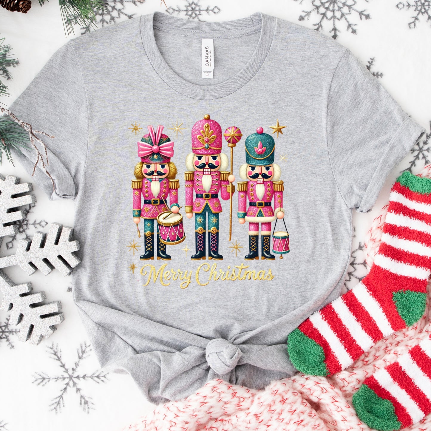Nutcracker Christmas Shirt or Sweatshirt – Pink Glitter Holiday Top – S-4XL Plus Size – Multiple Colors