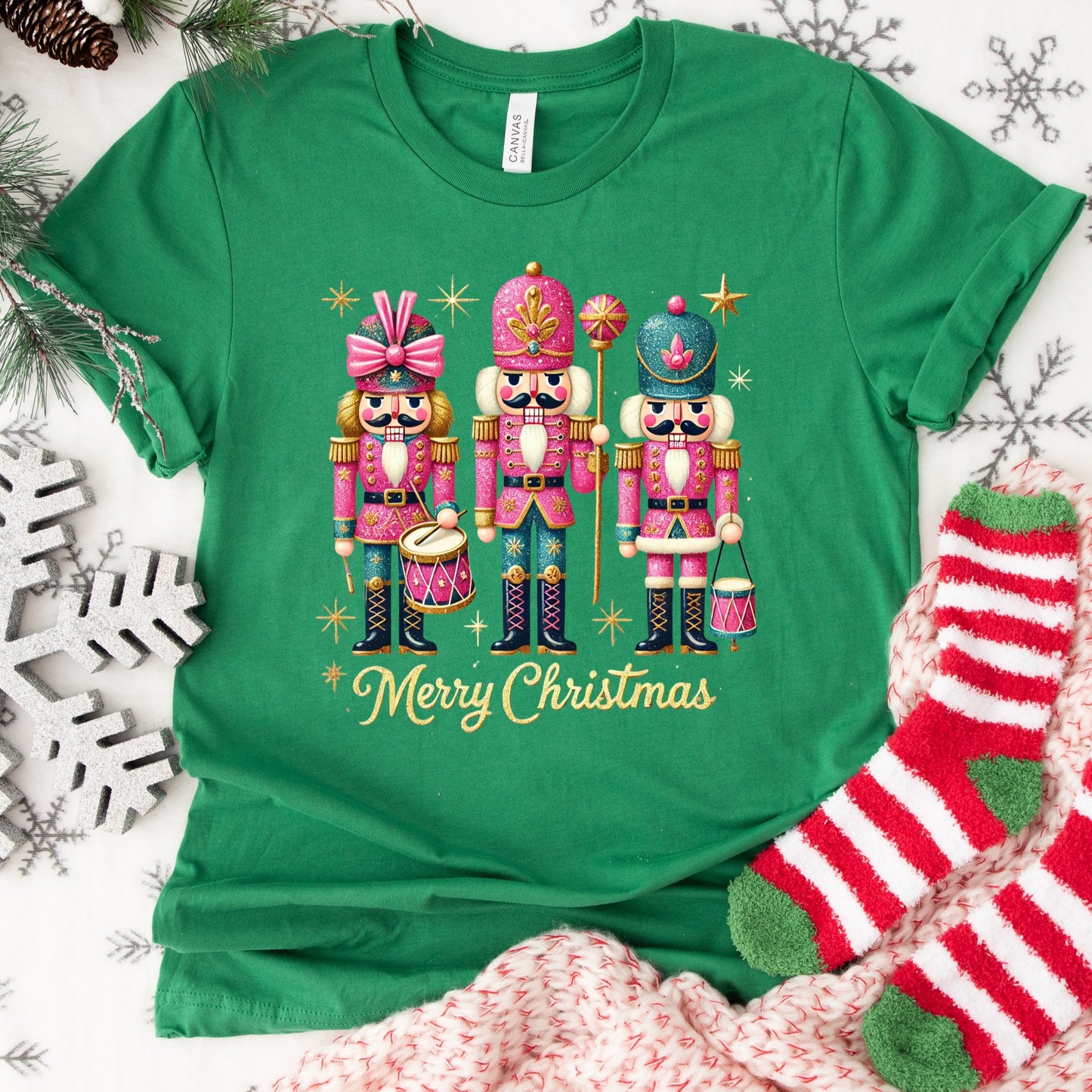 Nutcracker Christmas Shirt or Sweatshirt – Pink Glitter Holiday Top – S-4XL Plus Size – Multiple Colors