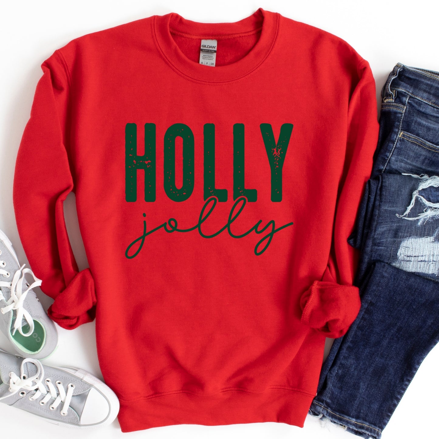 Holly Jolly Shirt or Sweatshirt – Christmas Holiday Top – S-4XL Plus Size – Multiple Colors