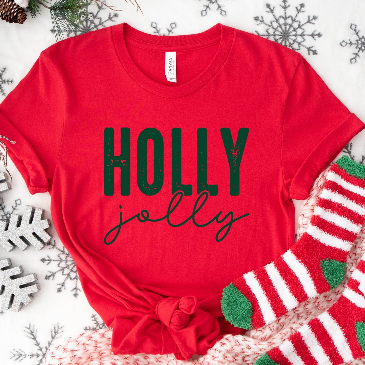 Holly Jolly Shirt or Sweatshirt – Christmas Holiday Top – S-4XL Plus Size – Multiple Colors