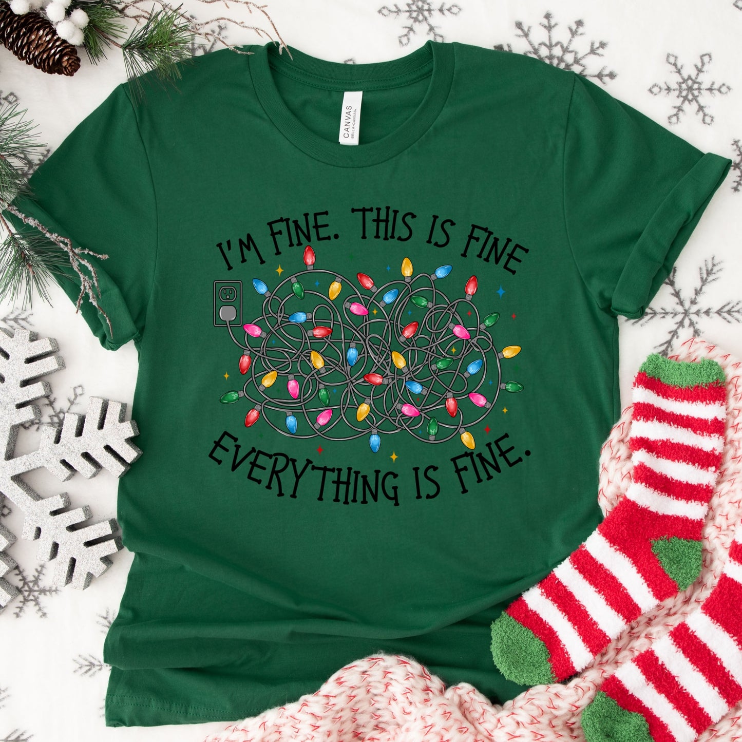 I’m Fine Christmas Lights Shirt or Sweatshirt – Funny Holiday Top – S-4XL Plus Size – Multiple Colors