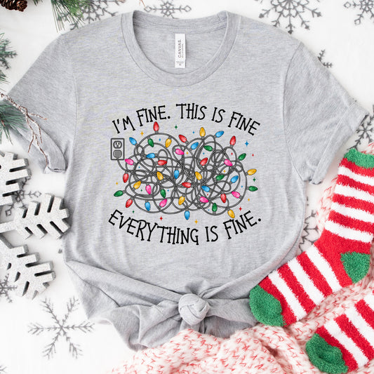 I’m Fine Christmas Lights Shirt or Sweatshirt – Funny Holiday Top – S-4XL Plus Size – Multiple Colors
