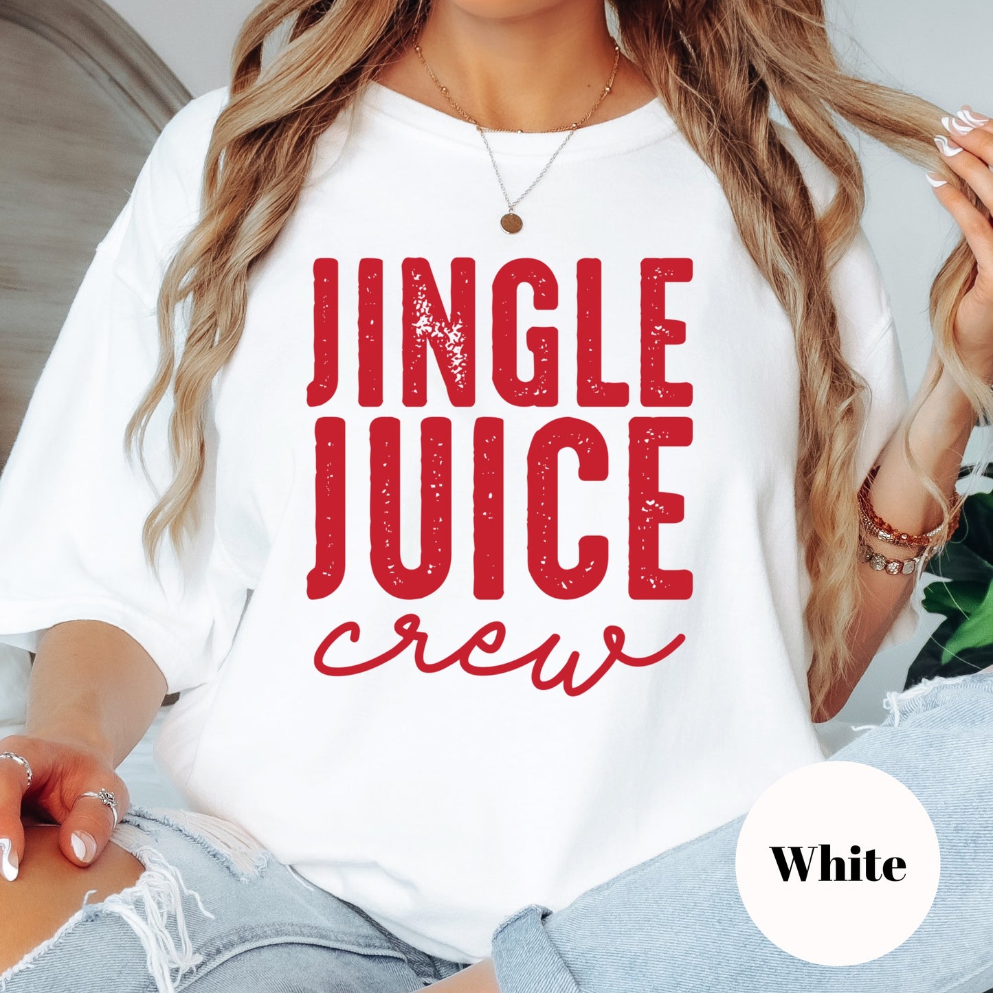Jingle Juice Crew Shirt or Sweatshirt – Funny Holiday Top – S-4XL Plus Size – Multiple Colors