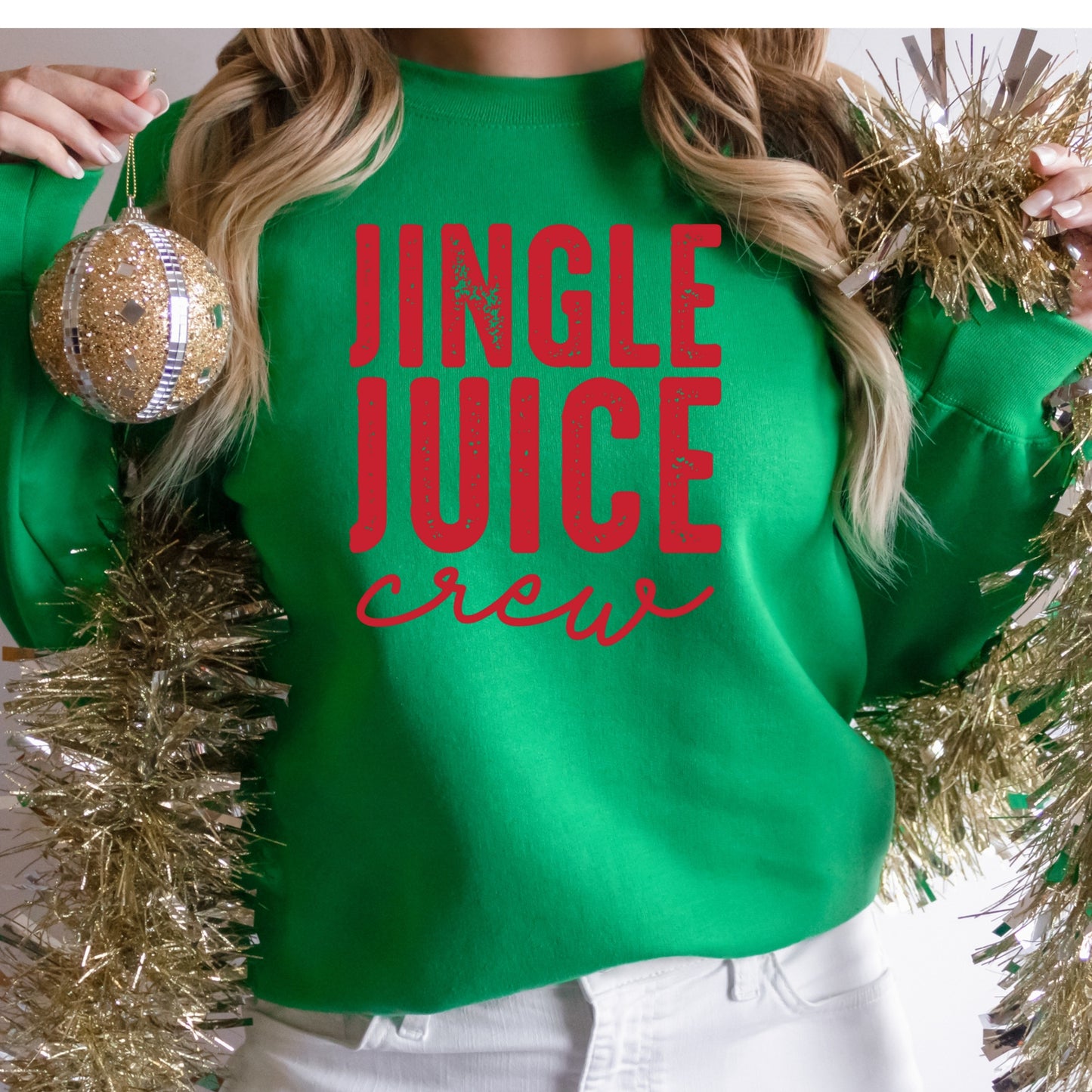 Jingle Juice Crew Shirt or Sweatshirt – Funny Holiday Top – S-4XL Plus Size – Multiple Colors