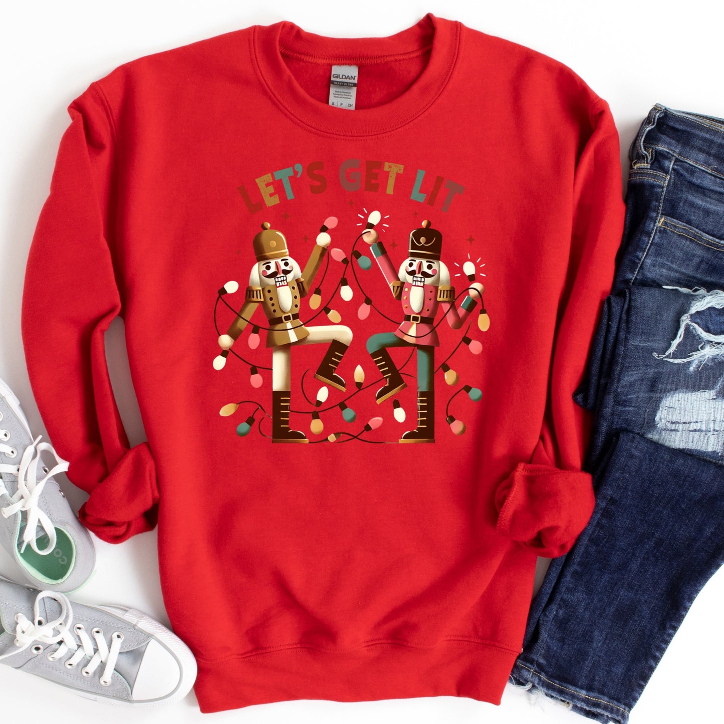 Let’s Get Lit Shirt or Sweatshirt – Funny Nutcracker Holiday Top – S-4XL Plus Size – Multiple Colors