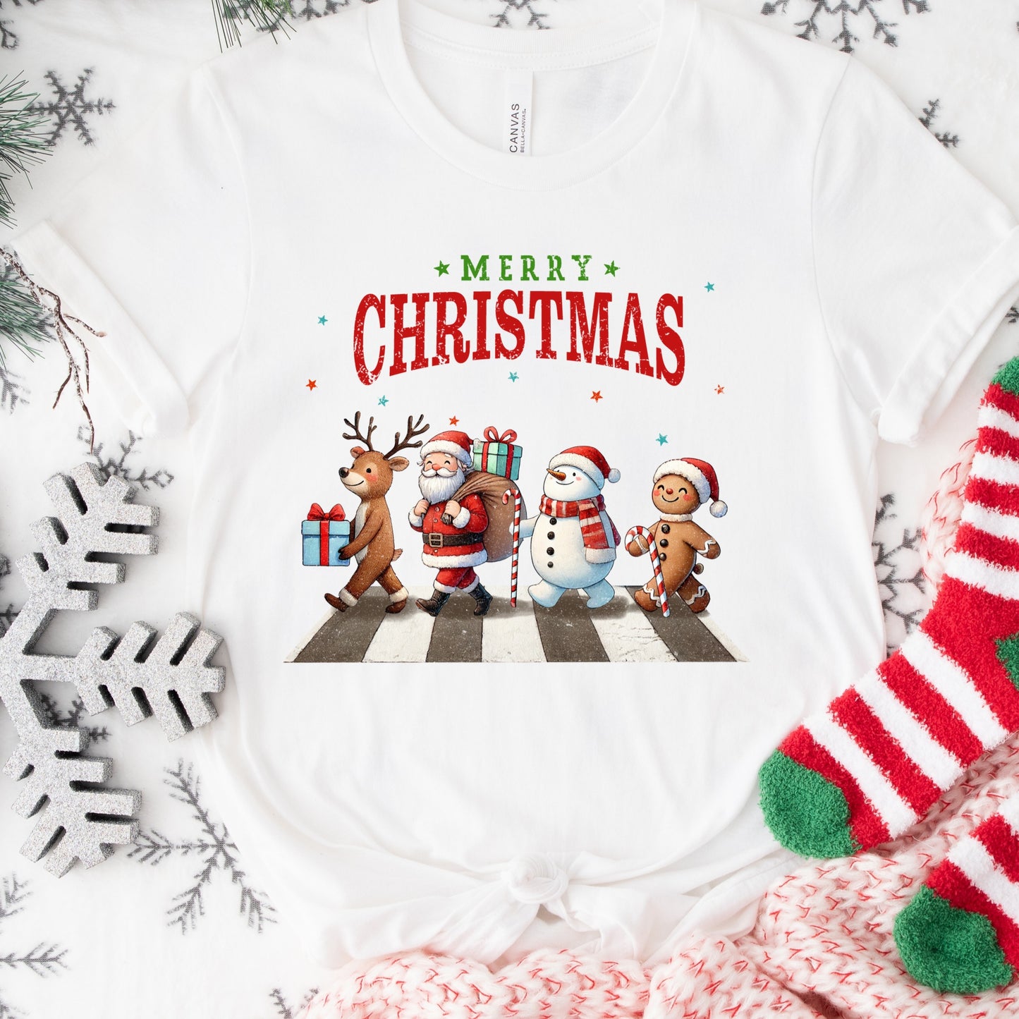 Merry Christmas Shirt or Sweatshirt – Santa Reindeer Snowman Gingerbread – S-4XL Plus Size – Multiple Colors