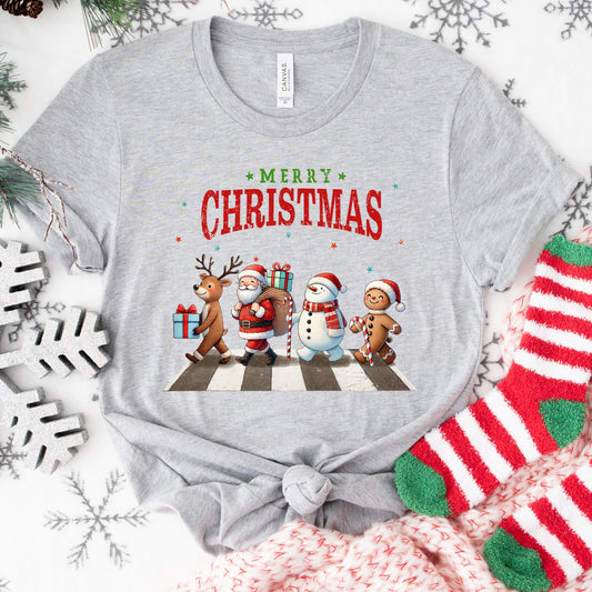 Merry Christmas Shirt or Sweatshirt – Santa Reindeer Snowman Gingerbread – S-4XL Plus Size – Multiple Colors