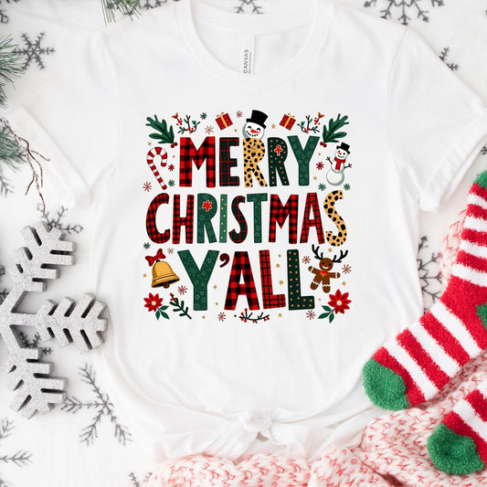 Merry Christmas Y’all Shirt or Sweatshirt – Plaid Holiday Top S-4XL Plus Size – Multiple Colors