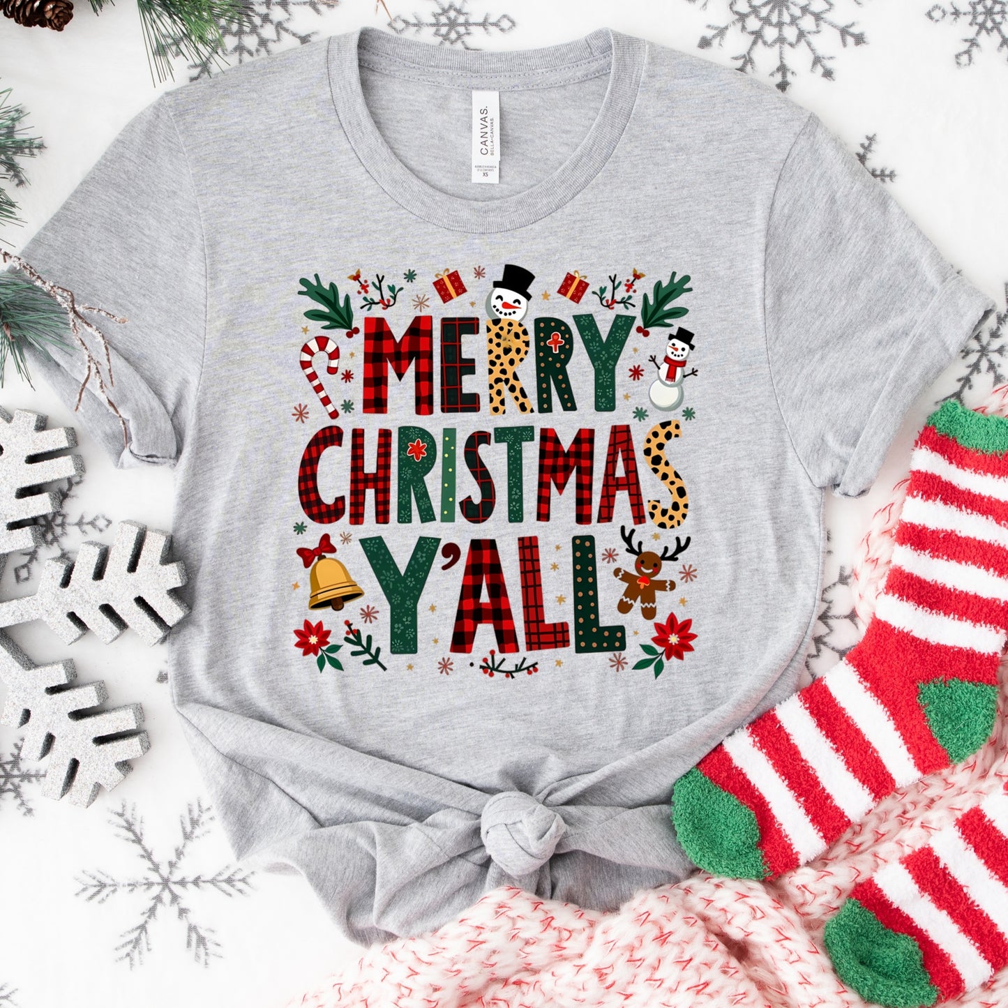 Merry Christmas Y’all Shirt or Sweatshirt – Plaid Holiday Top S-4XL Plus Size – Multiple Colors