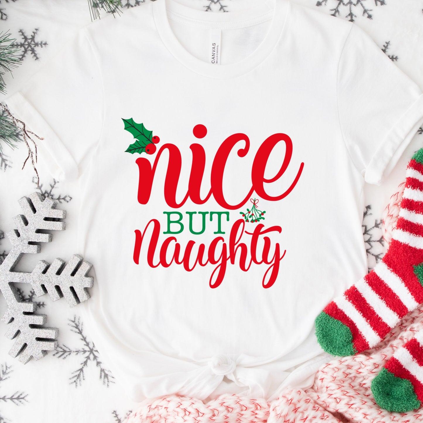 Nice But Naughty Shirt or Sweatshirt – Funny Holiday Christmas Top S-4XL Plus Size – Multiple Colors