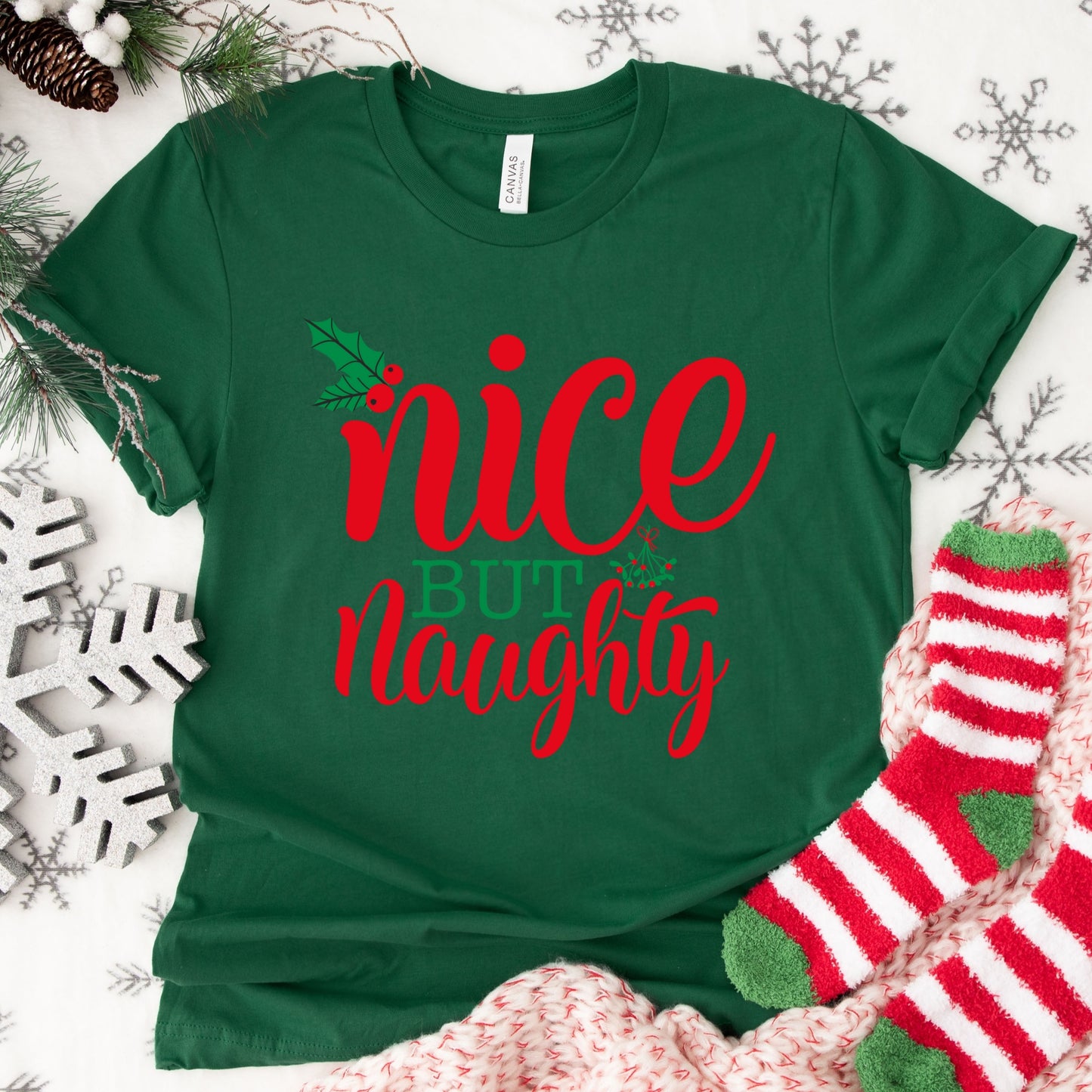 Nice But Naughty Shirt or Sweatshirt – Funny Holiday Christmas Top S-4XL Plus Size – Multiple Colors