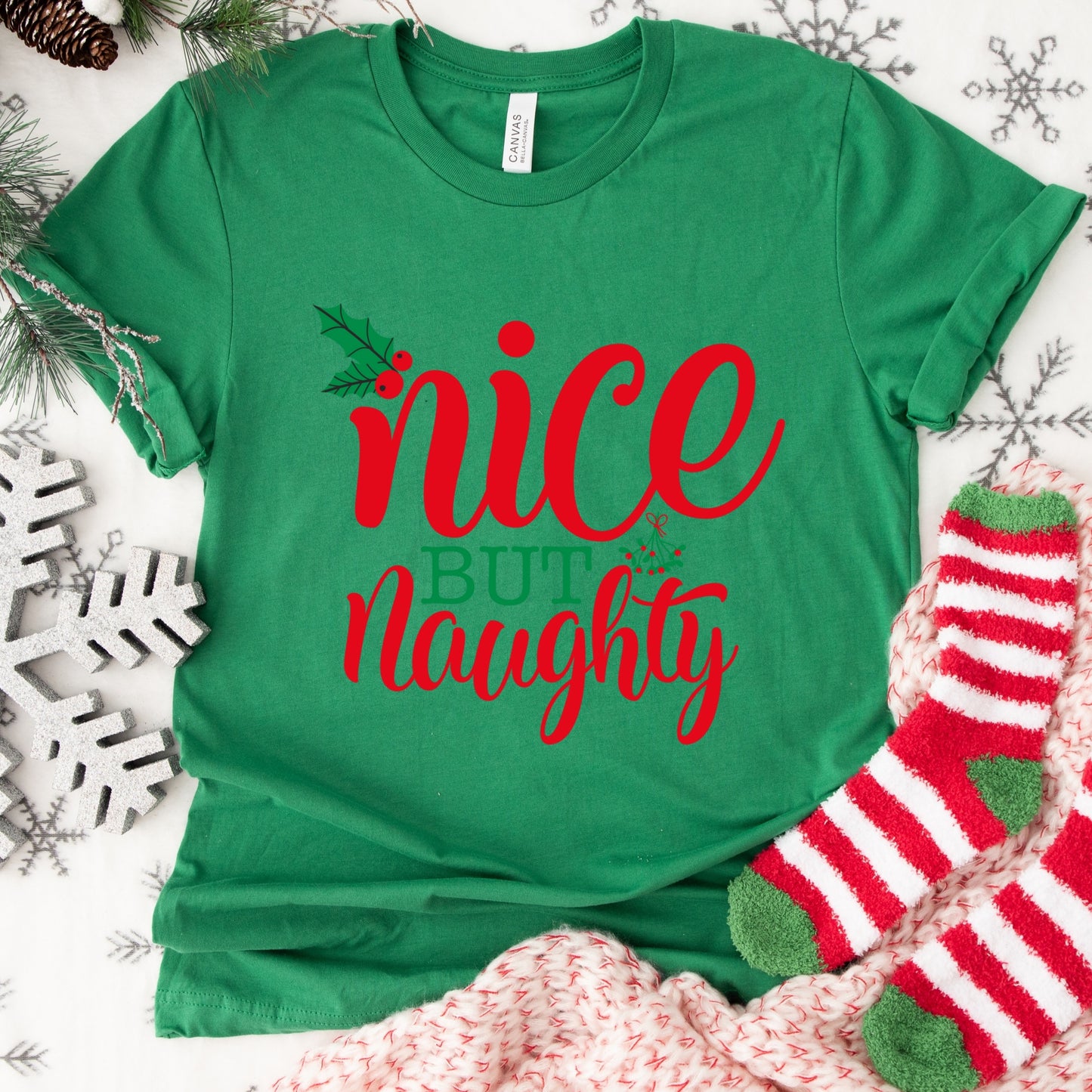 Nice But Naughty Shirt or Sweatshirt – Funny Holiday Christmas Top S-4XL Plus Size – Multiple Colors