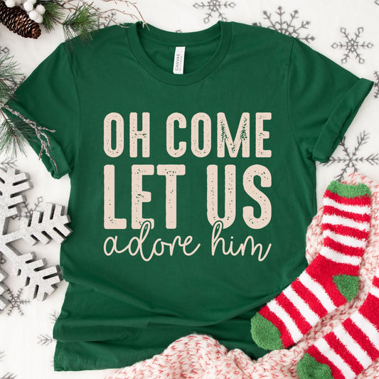 Oh Come Let Us Adore Him Shirt or Sweatshirt – Christmas Christian Top S-4XL Plus Size – Multiple Colors