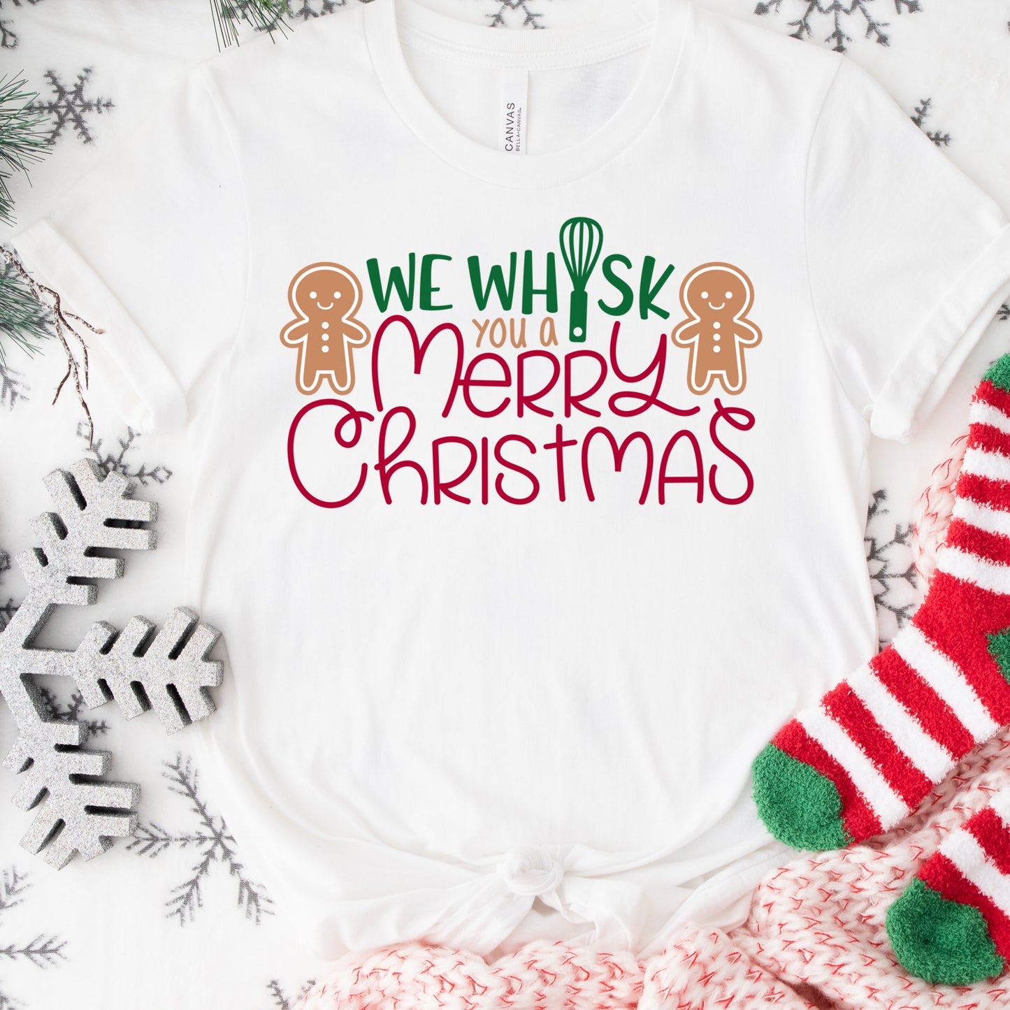 We Whisk You a Merry Christmas Shirt or Sweatshirt – Cute Holiday Baking Top S-4XL – Gingerbread Christmas Tee – Multiple Colors