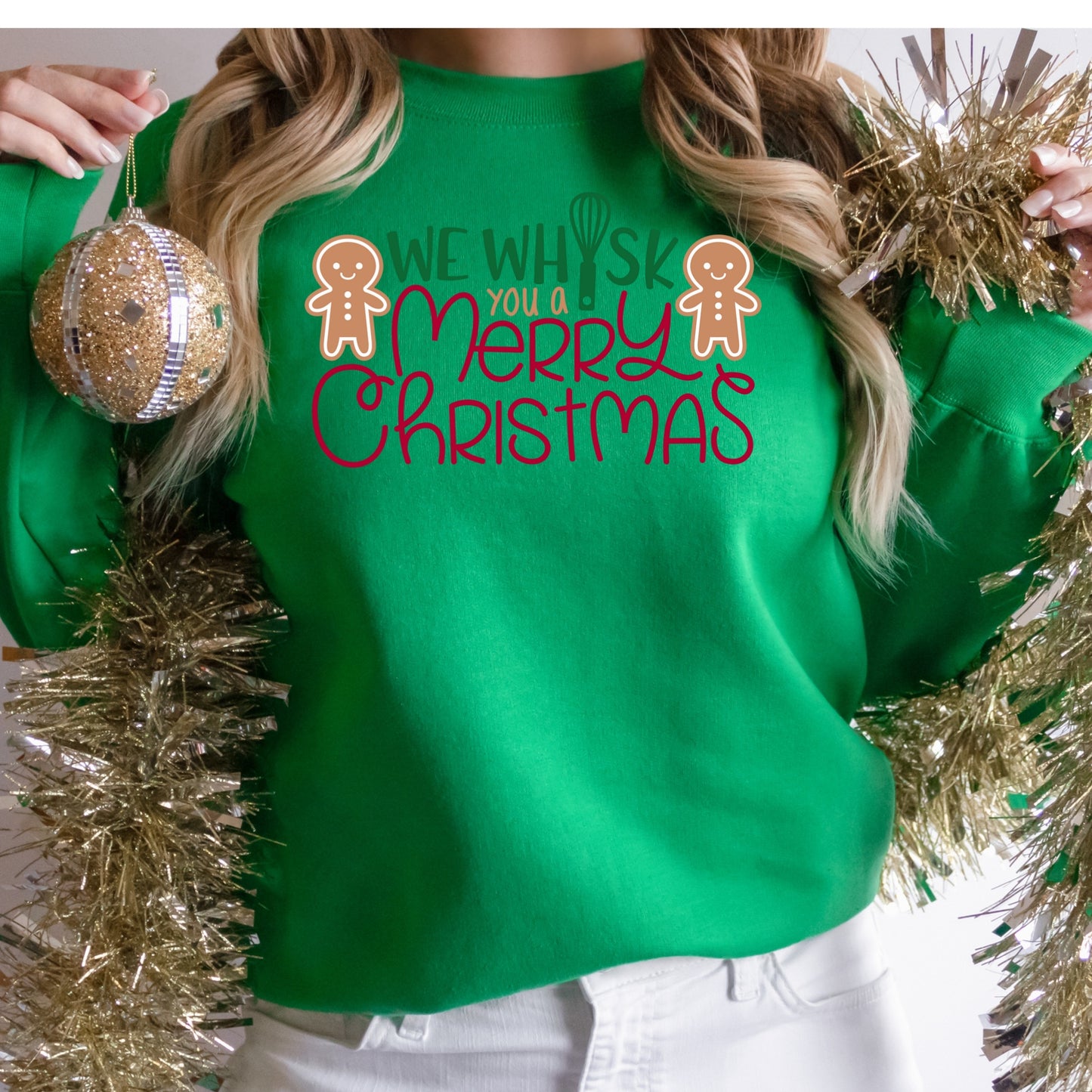 We Whisk You a Merry Christmas Shirt or Sweatshirt – Cute Holiday Baking Top S-4XL – Gingerbread Christmas Tee – Multiple Colors
