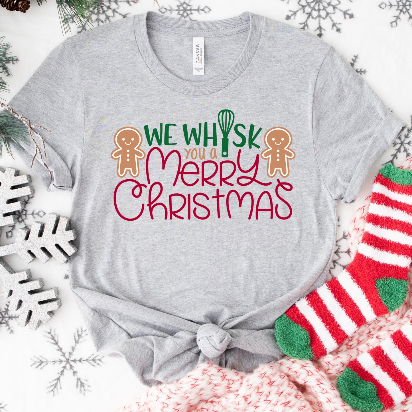 We Whisk You a Merry Christmas Shirt or Sweatshirt – Cute Holiday Baking Top S-4XL – Gingerbread Christmas Tee – Multiple Colors