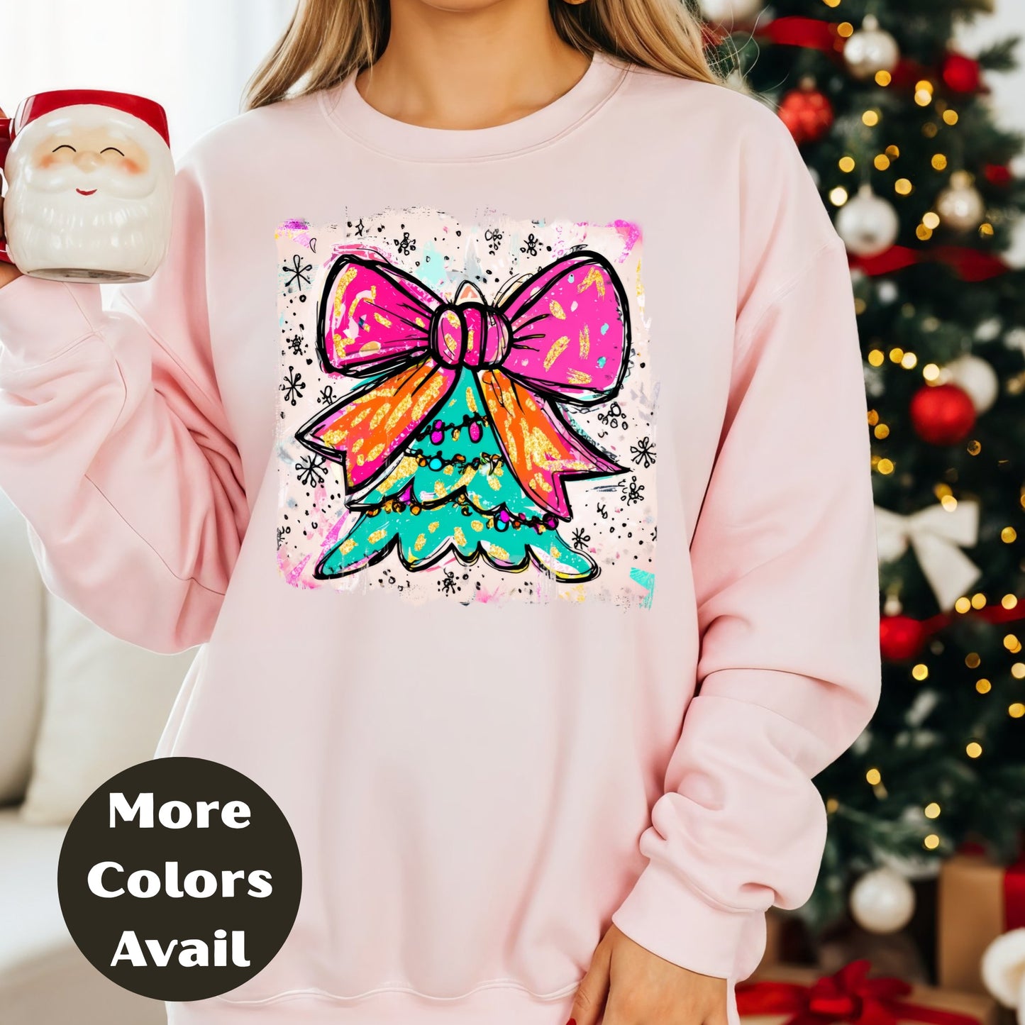 Bright Bow Christmas Tree Shirt – Neon Holiday Tee S-4XL – Colorful Festive Christmas Top – Funky Tree Shirt – Multiple Colors