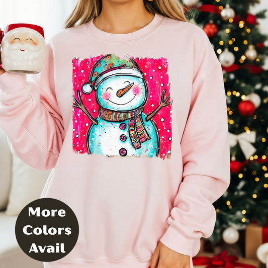 Whimsical Snowman Christmas Shirt – Cute Holiday Tee S-4XL – Colorful Winter Snowman Top – Cheerful Christmas Shirt – More Colors Available