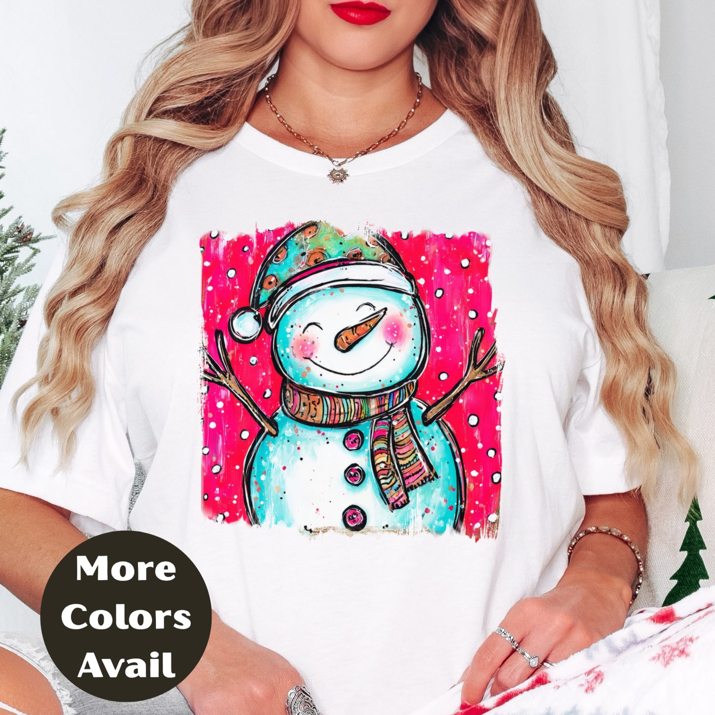 Whimsical Snowman Christmas Shirt – Cute Holiday Tee S-4XL – Colorful Winter Snowman Top – Cheerful Christmas Shirt – More Colors Available