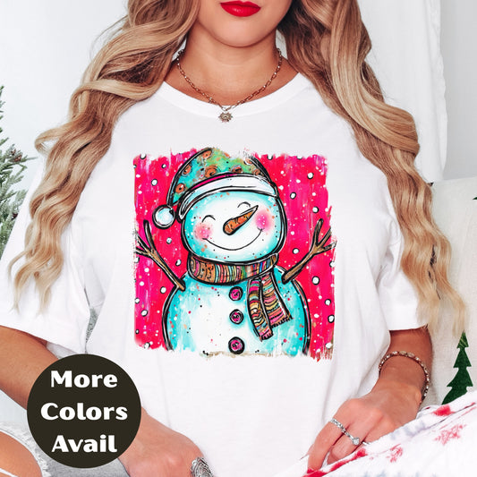 Whimsical Snowman Christmas Shirt – Cute Holiday Tee S-4XL – Colorful Winter Snowman Top – Cheerful Christmas Shirt – More Colors Available