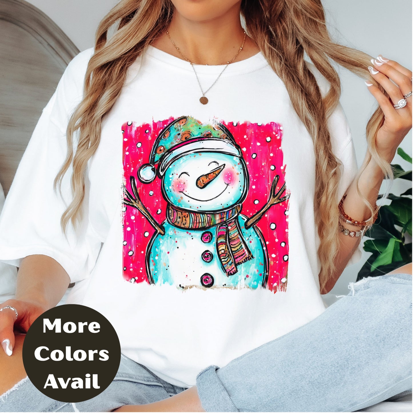 Whimsical Snowman Christmas Shirt – Cute Holiday Tee S-4XL – Colorful Winter Snowman Top – Cheerful Christmas Shirt – More Colors Available