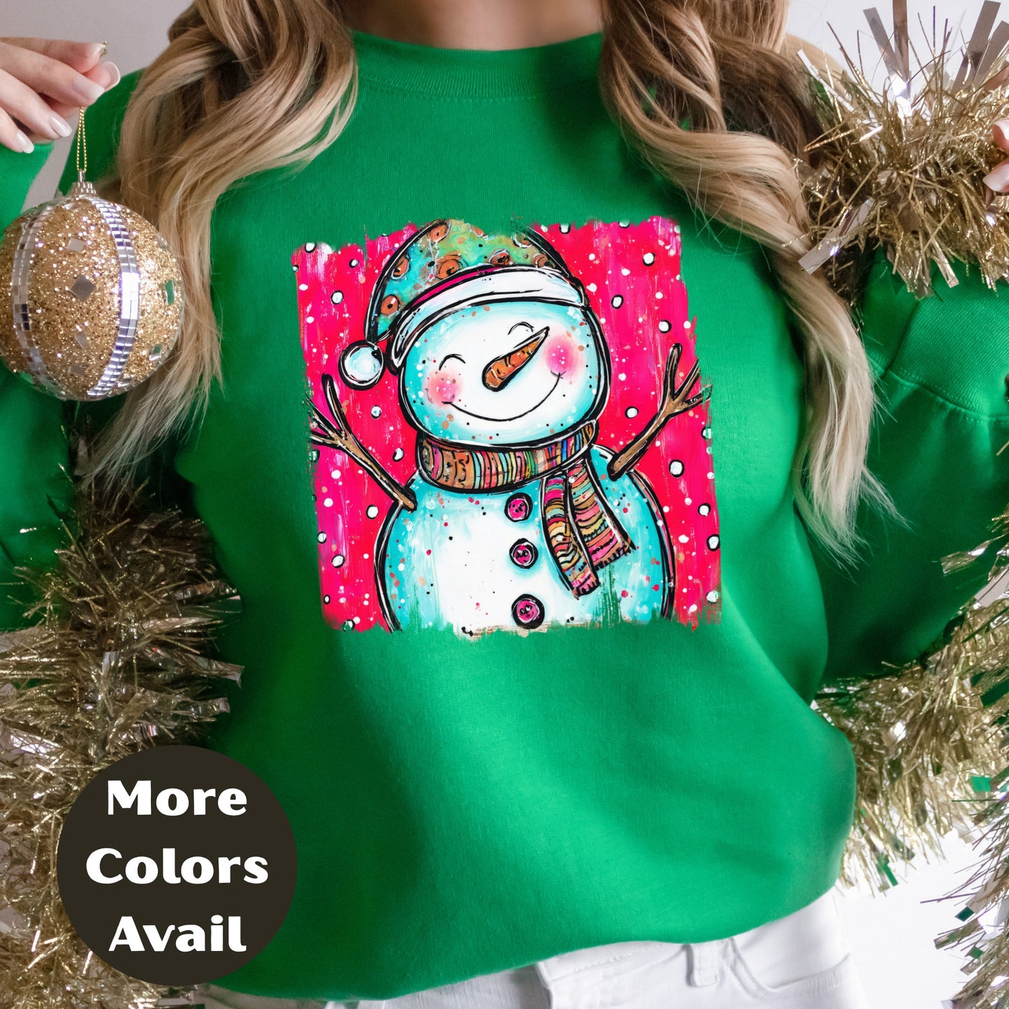 Whimsical Snowman Christmas Shirt – Cute Holiday Tee S-4XL – Colorful Winter Snowman Top – Cheerful Christmas Shirt – More Colors Available