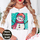 Colorful Smiling Snowman Shirt – Cute Christmas Tee S-4XL – Hand Drawn Winter Snowman Top – Festive Holiday Shirt – More Colors Available