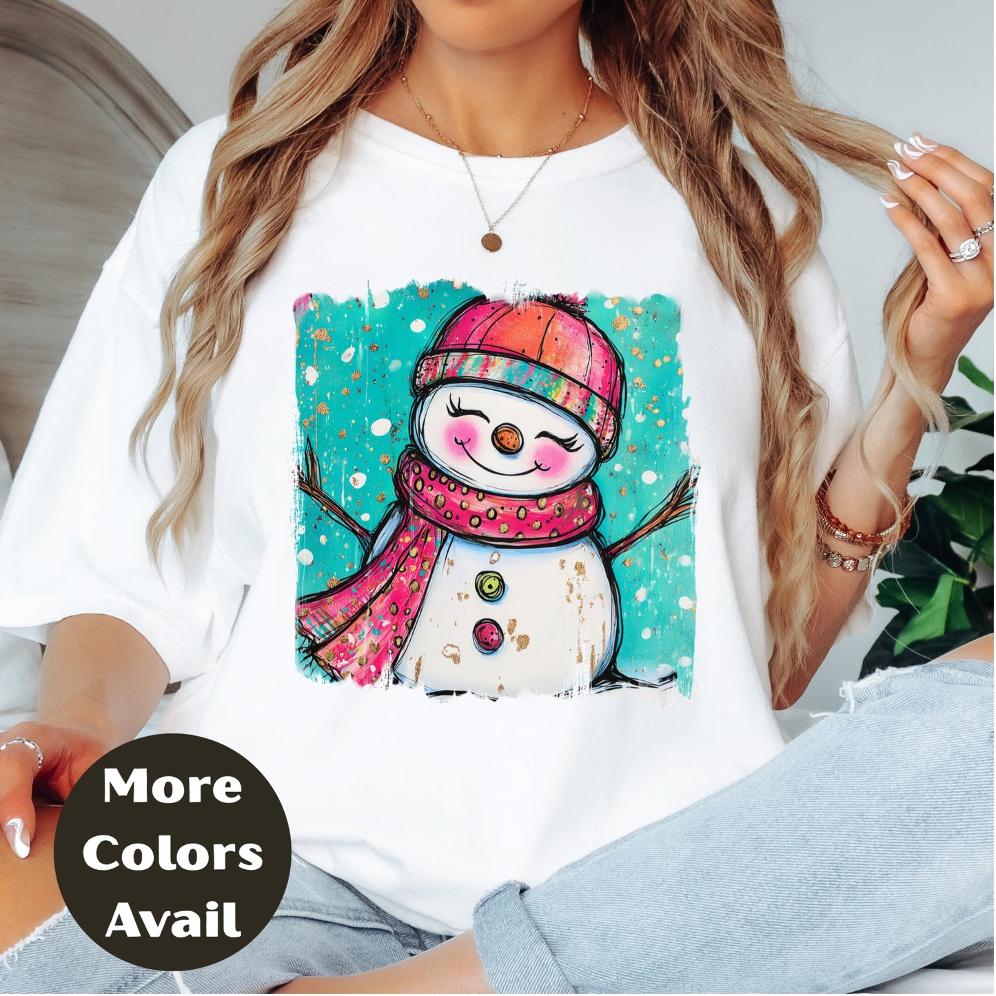 Colorful Smiling Snowman Shirt – Cute Christmas Tee S-4XL – Hand Drawn Winter Snowman Top – Festive Holiday Shirt – More Colors Available