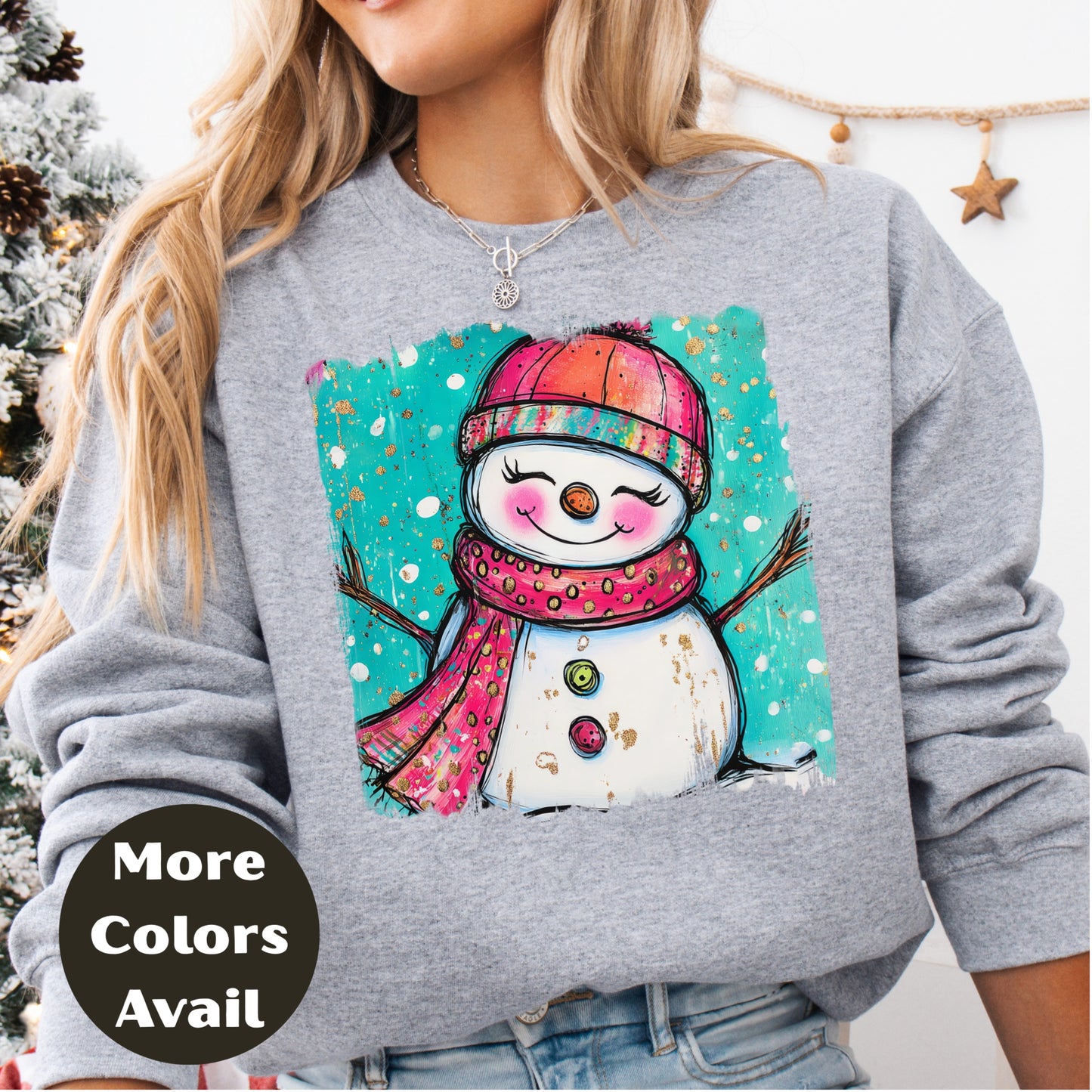 Colorful Smiling Snowman Shirt – Cute Christmas Tee S-4XL – Hand Drawn Winter Snowman Top – Festive Holiday Shirt – More Colors Available