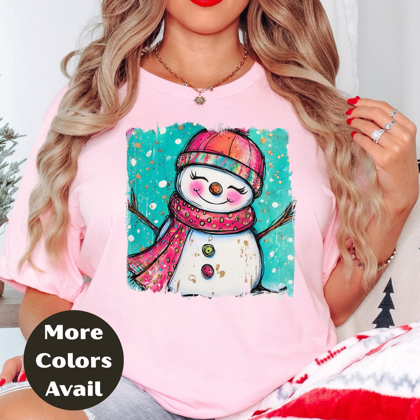 Colorful Smiling Snowman Shirt – Cute Christmas Tee S-4XL – Hand Drawn Winter Snowman Top – Festive Holiday Shirt – More Colors Available