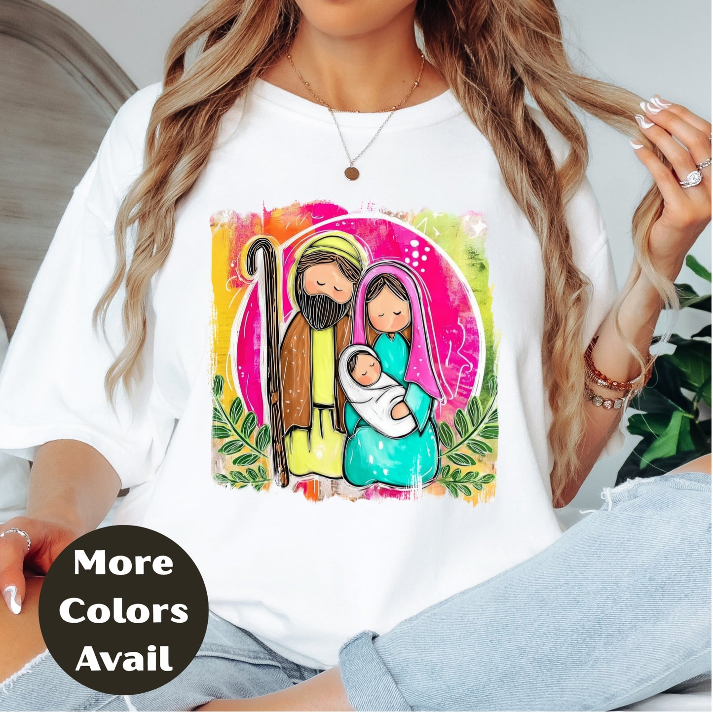 Hand Drawn Nativity Scene Christmas Shirt –  S-4XL – Faith Top – Christian Christmas Gift – More Colors Available