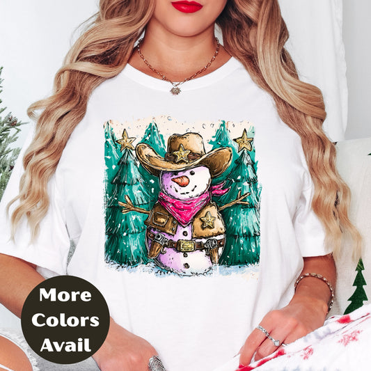 Cowboy Snowman Christmas Shirt – Western Christmas Tee S-4XL –  Country Holiday Shirt – More Colors Available