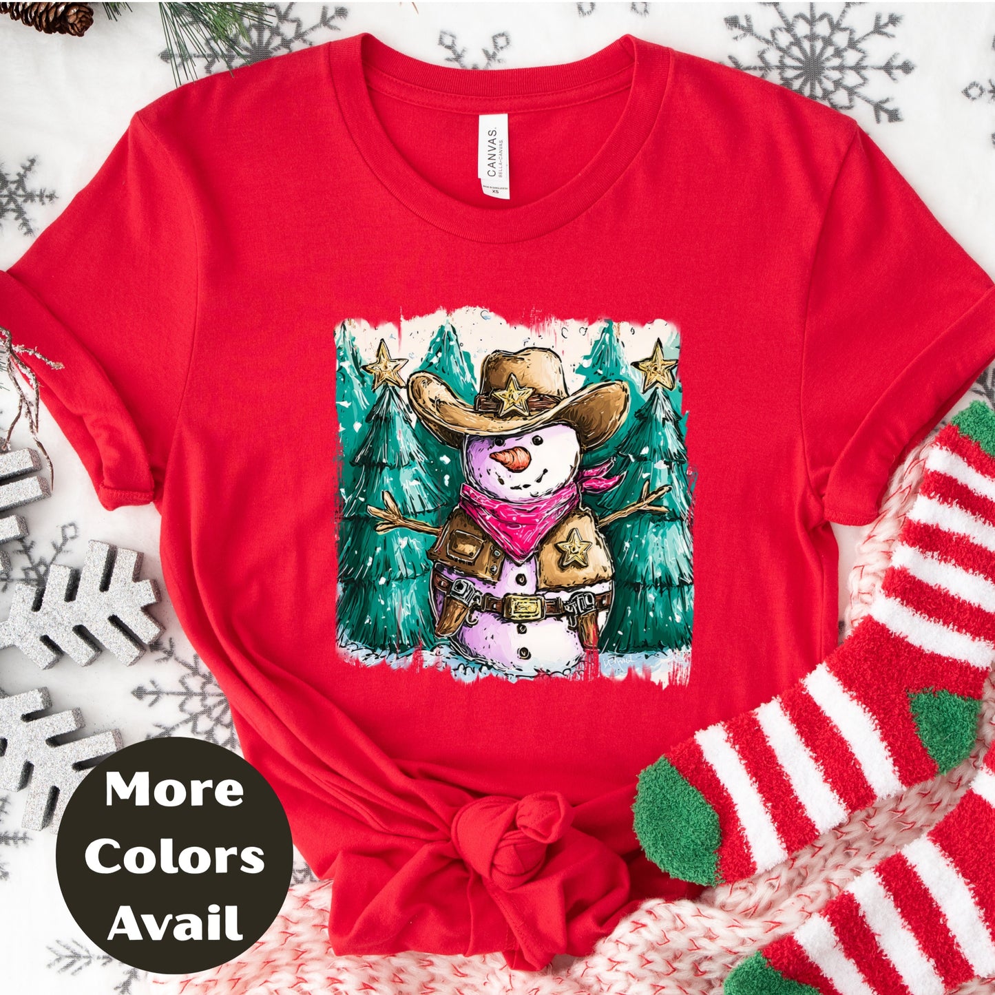 Cowboy Snowman Christmas Shirt – Western Christmas Tee S-4XL –  Country Holiday Shirt – More Colors Available