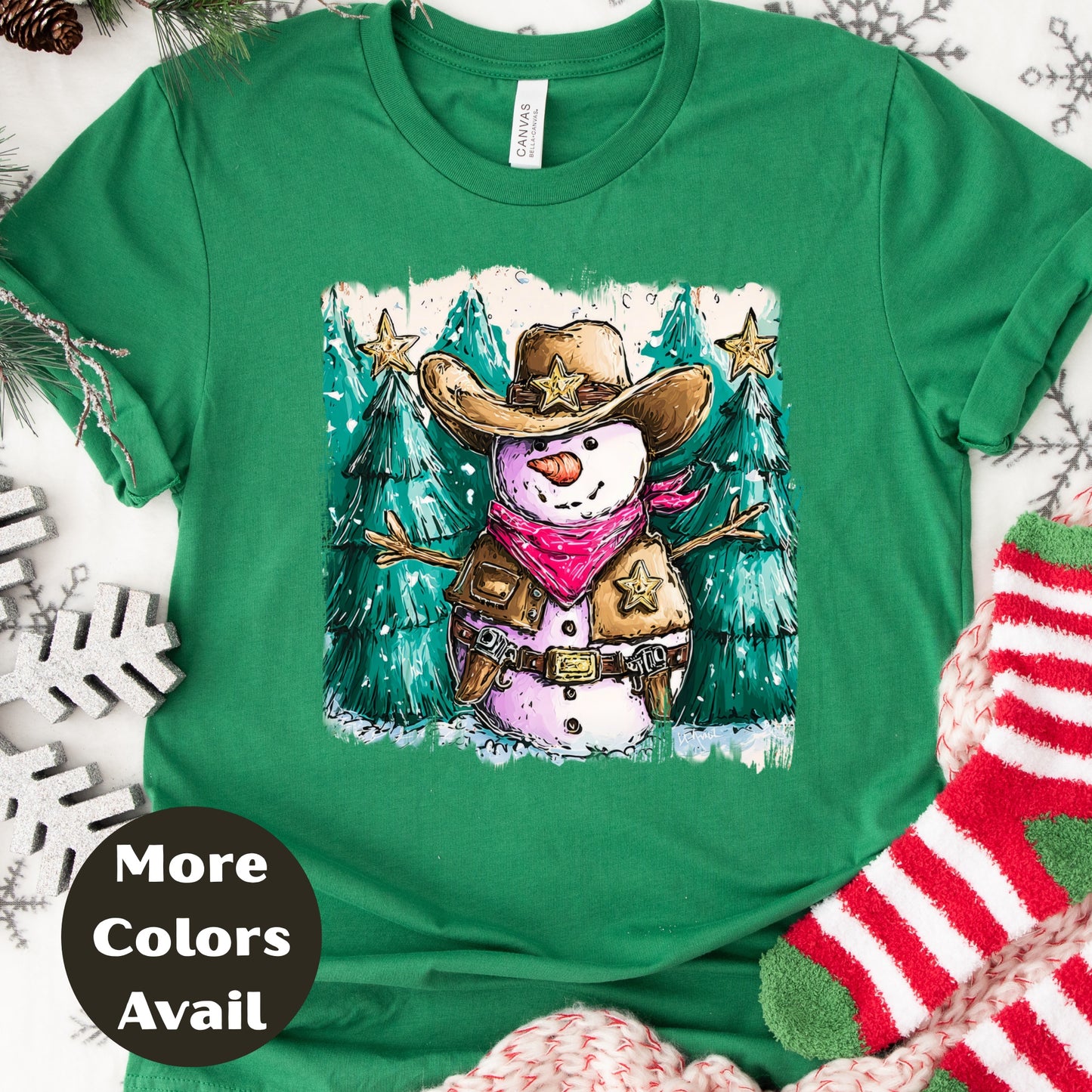 Cowboy Snowman Christmas Shirt – Western Christmas Tee S-4XL –  Country Holiday Shirt – More Colors Available