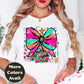 Bright Bow Christmas Tree Shirt or Sweatshirt – Colorful Neon Holiday Top S-4XL Plus Size – Festive Christmas Tee