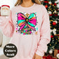 Bright Bow Christmas Tree Shirt or Sweatshirt – Colorful Neon Holiday Top S-4XL Plus Size – Festive Christmas Tee