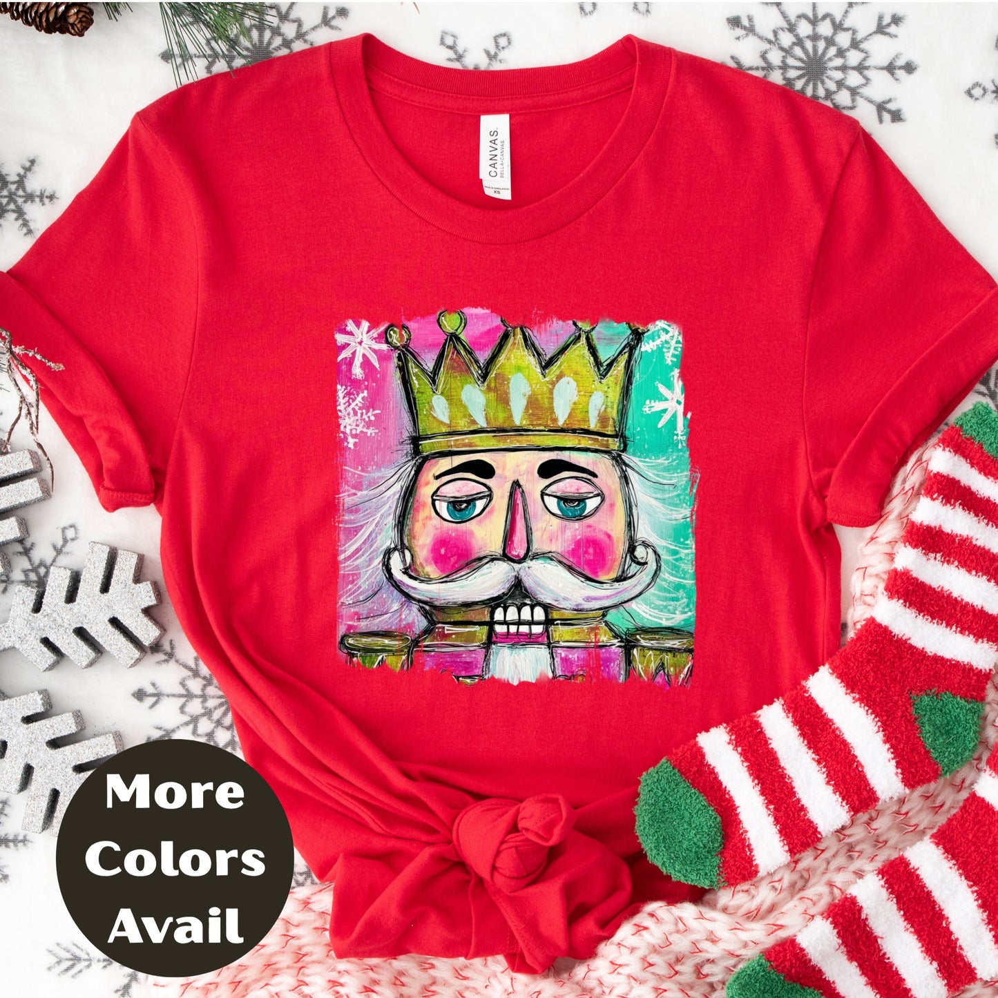 Nutcracker King Shirt or Sweatshirt – Colorful Hand Drawn Christmas Top S-4XL Plus Size – Pink & Teal Crown Nutcracker – Festive Holiday Tee